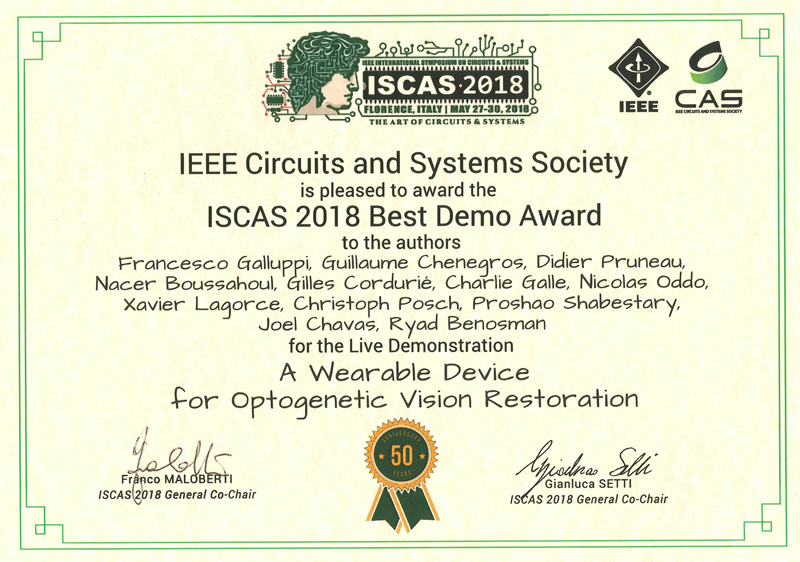 Prophesee and GenSight win ISCAS 2018 Award for Best Live Demo