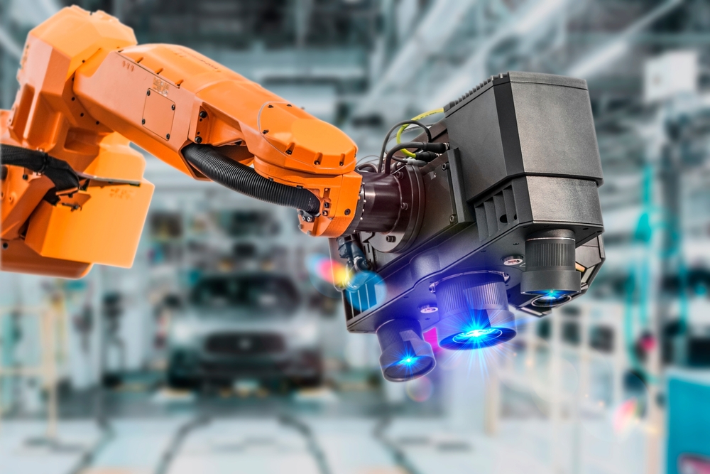 Industrial,3d,Laser,Scanner,On,Robotic,Arm,On,Background,Of