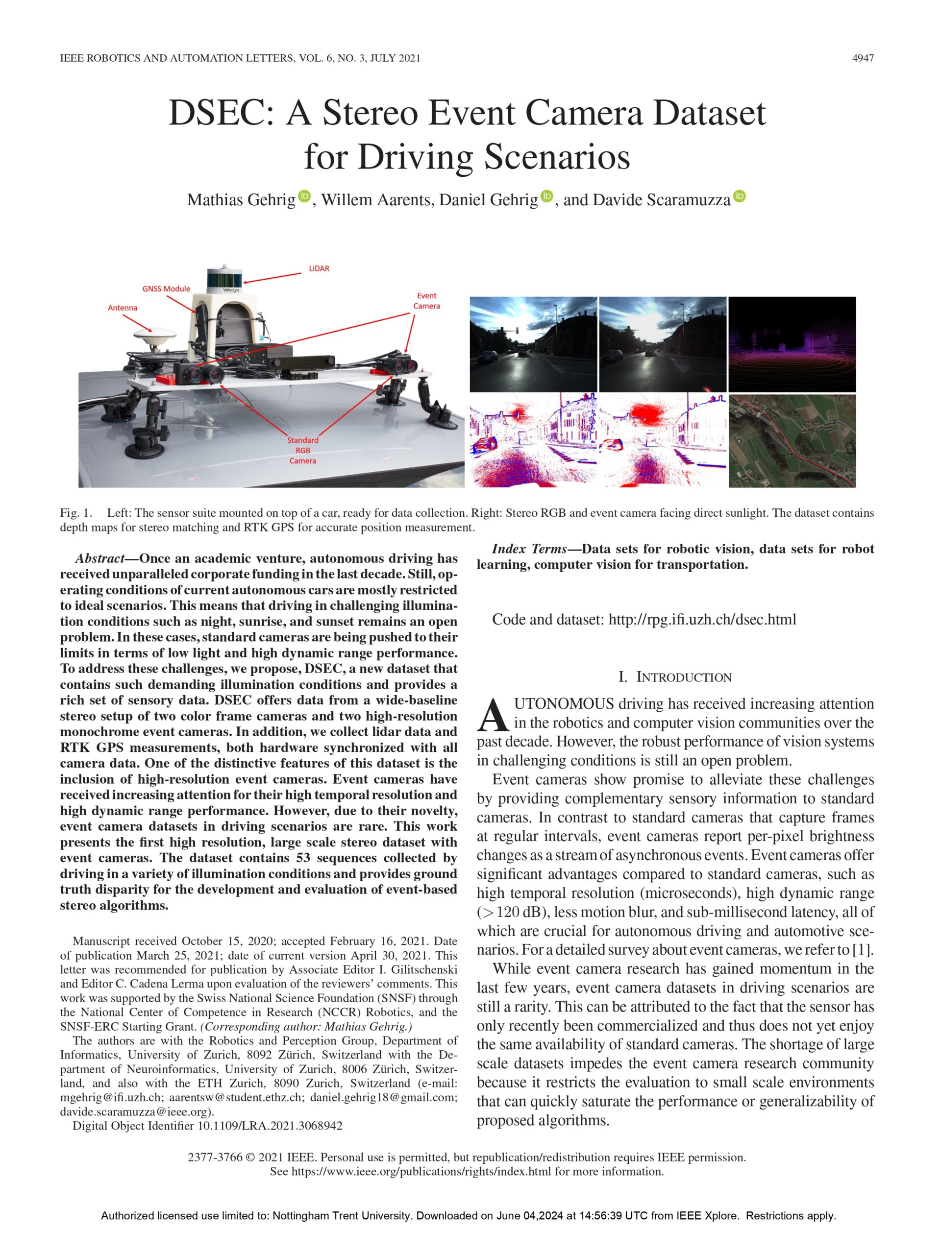 Dsec: A stereo event camera dataset for driving scenario